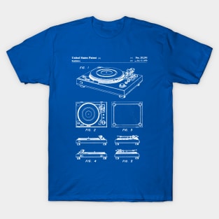 Vinyl Record Player Patent - Music Lover Bedroom Art - Blueprint T-Shirt